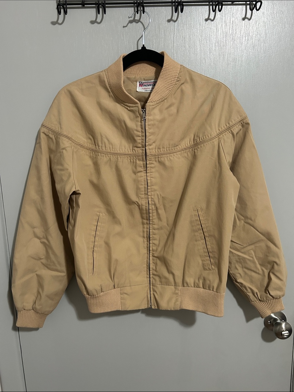 Retro Bomber Jacket in Beige Vintage Gorpcore Windbreaker